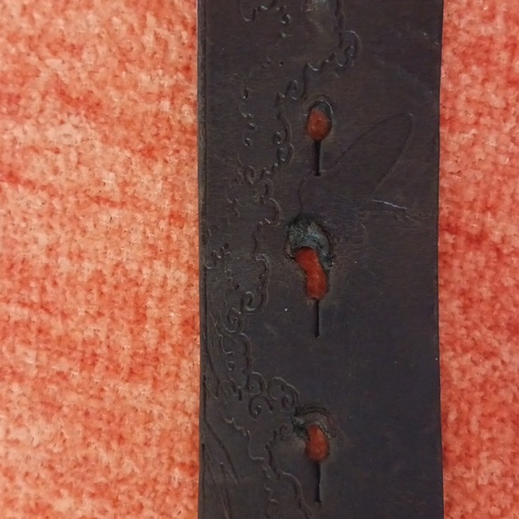 Bonded leather belt embellished buckle rhinestones rectangular brown silver M - Picture 8 of 8